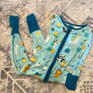 Little Sleepies Teal and White Party Animals Zippy